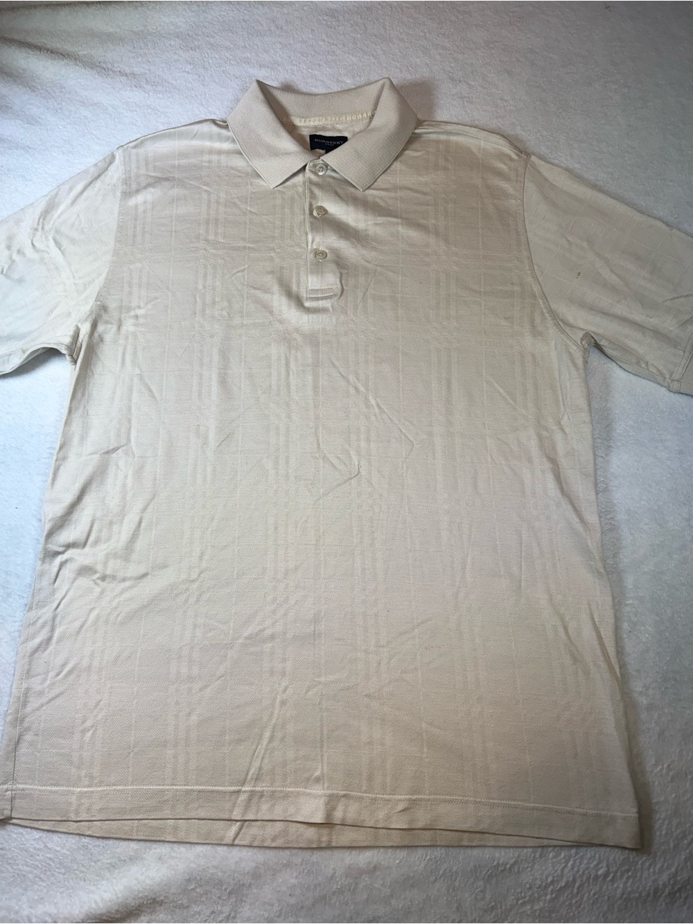 Burberry Cream Beige Polo Shirt with Subtle Check Texture